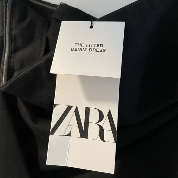 Zara fitted black denim dress with back slit. Size small. Like new - Picture 2 of 4